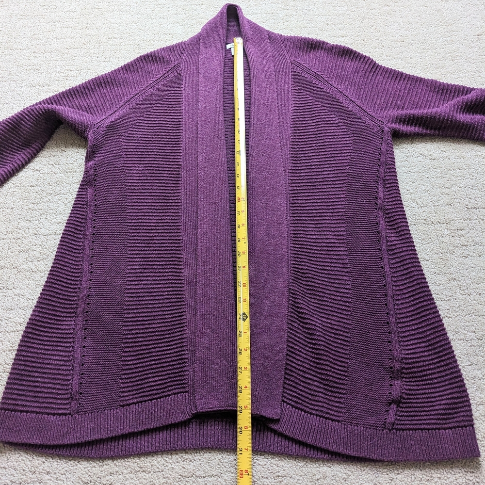 LL Bean Shawl Collar Cardigan Sweater Woman L Purple Ribbed Knit Open Front Long - Picture 5 of 5
